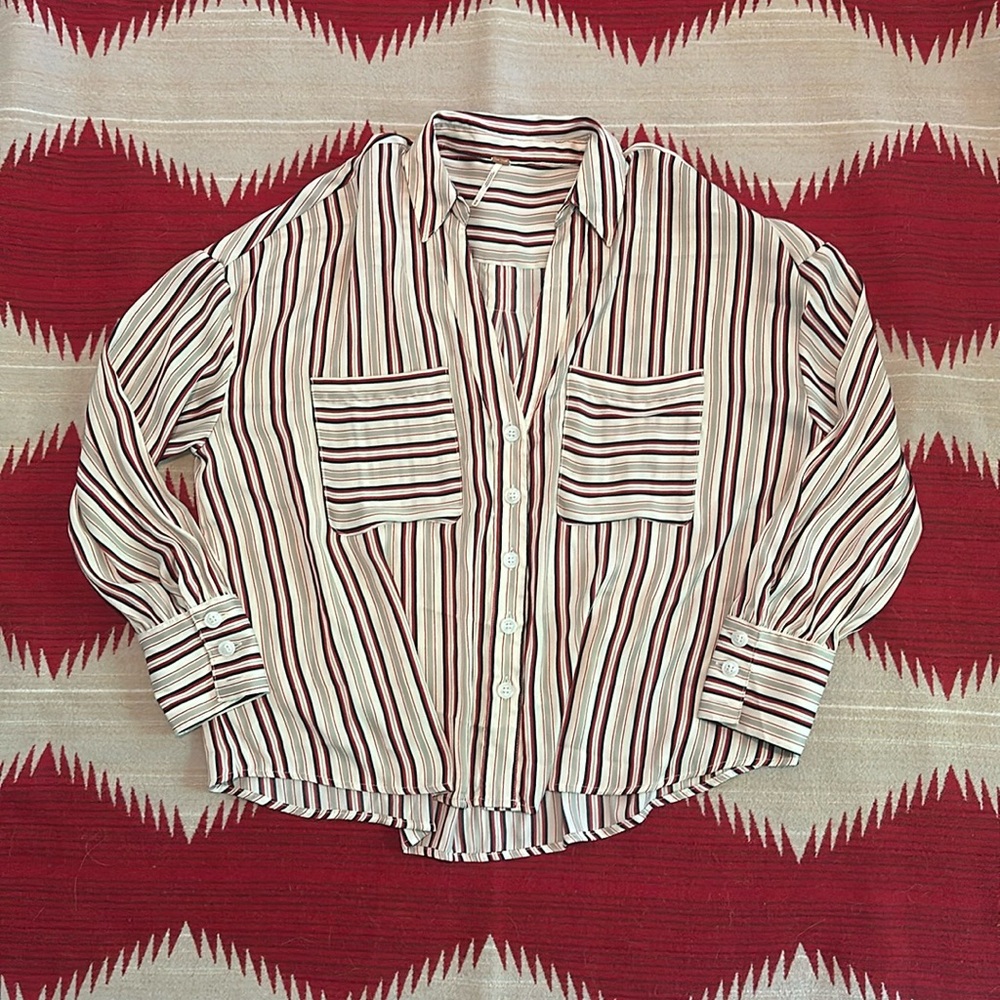 Free people loose, silk style striped women’s blouse